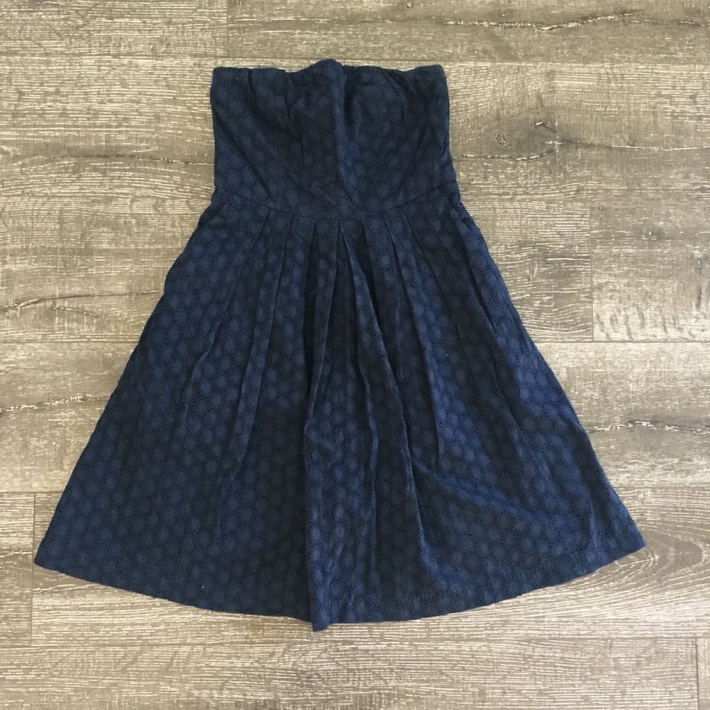 Gap Eyelet Emily Strapless Fit & Flare Dress - Navy Blue
